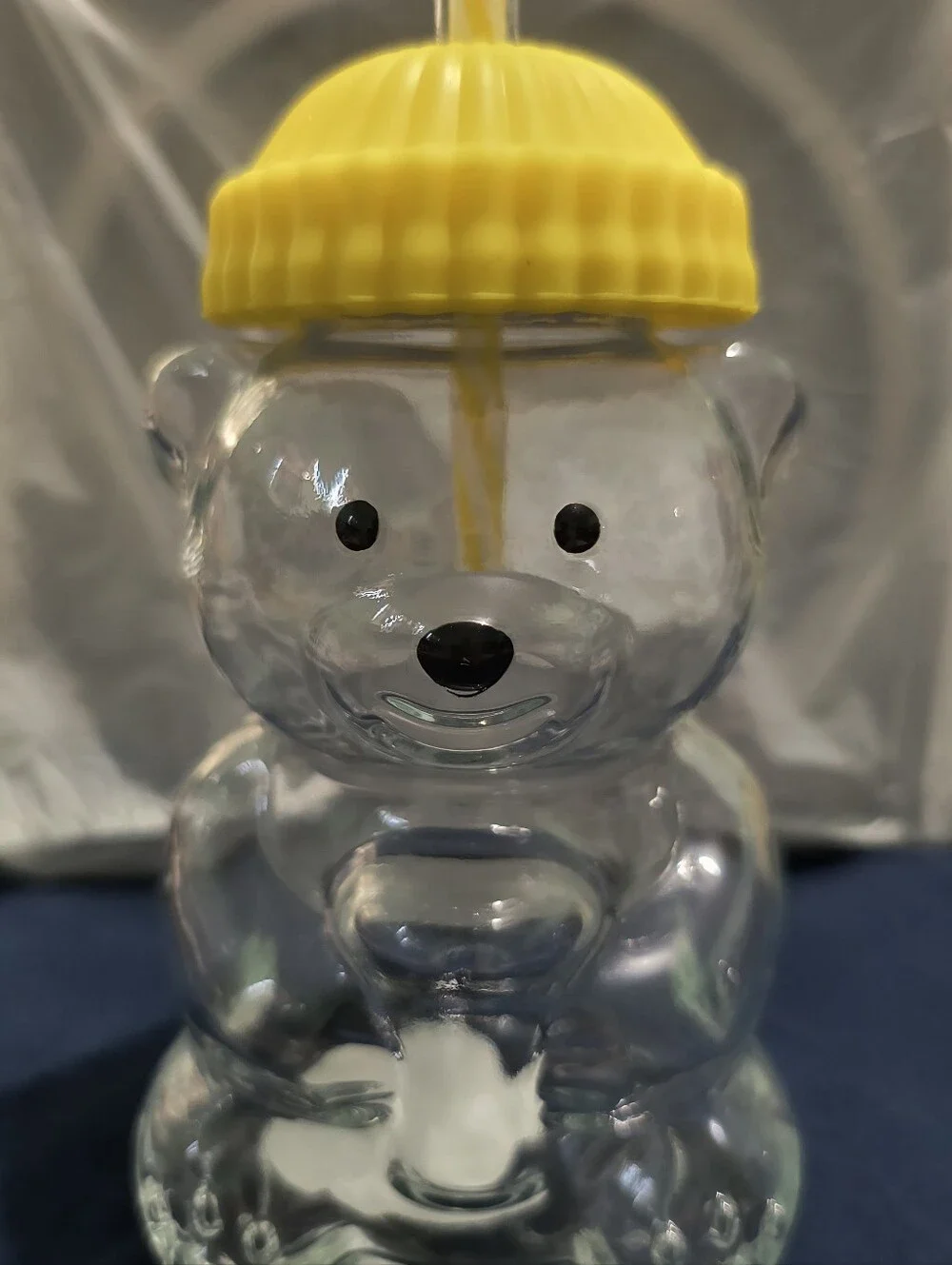 Star Bucks Clear Glass Bear Bottle Tumbler with Yellow Lid